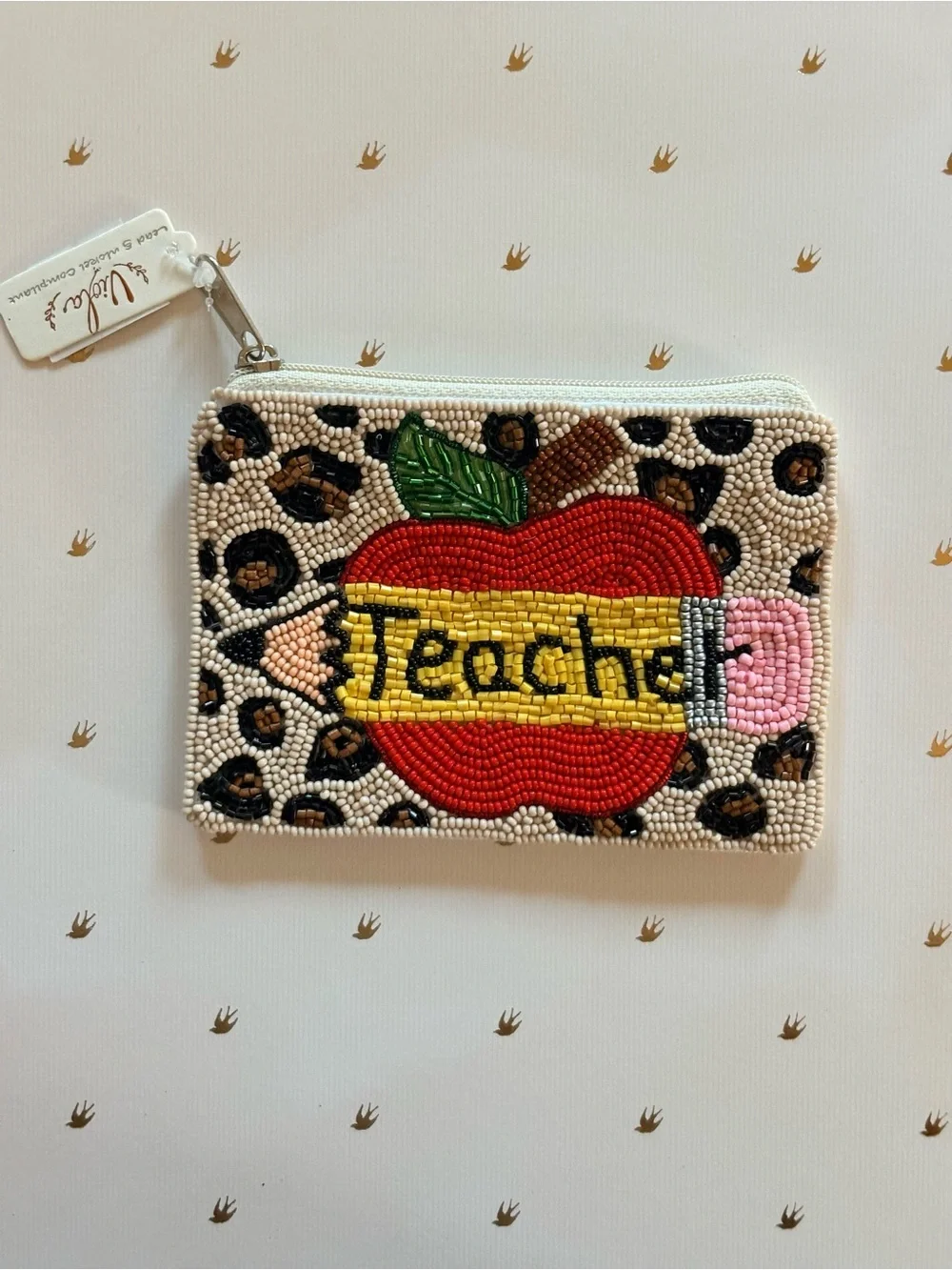 Viola Beaded 'Teacher' Apple Coin Wallet Zip Pouch